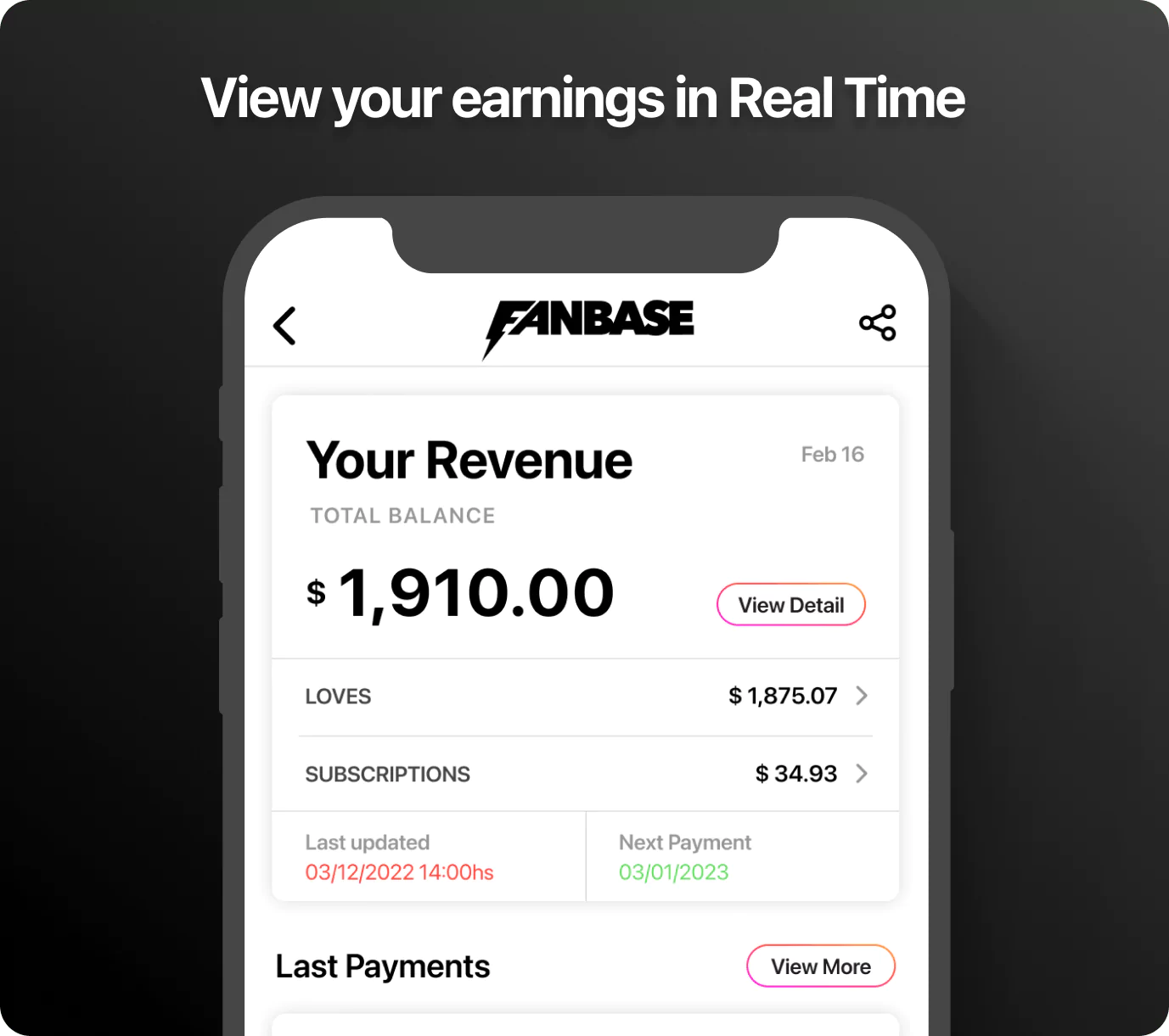 View your earnings in Real Time